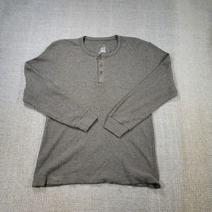 Fruit Of The Loom Shirt Mens 2XL Gray Waffle Henley Pullover Long Sleeve